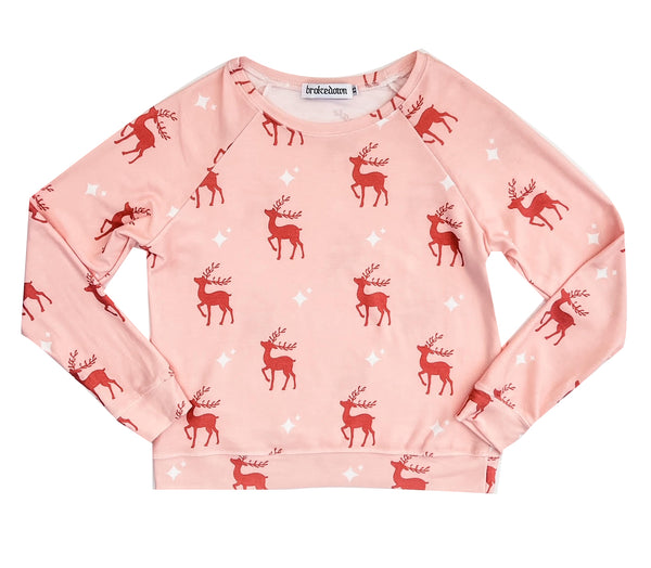 Women's Reindeer Sweatshirt in Peach
